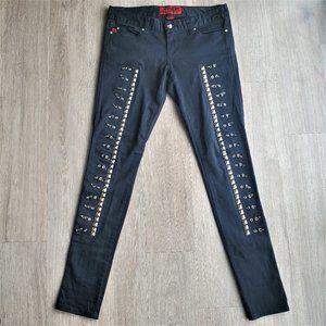 Tripp NYC black skinny jeans with silver rivets safety pins, Size 7